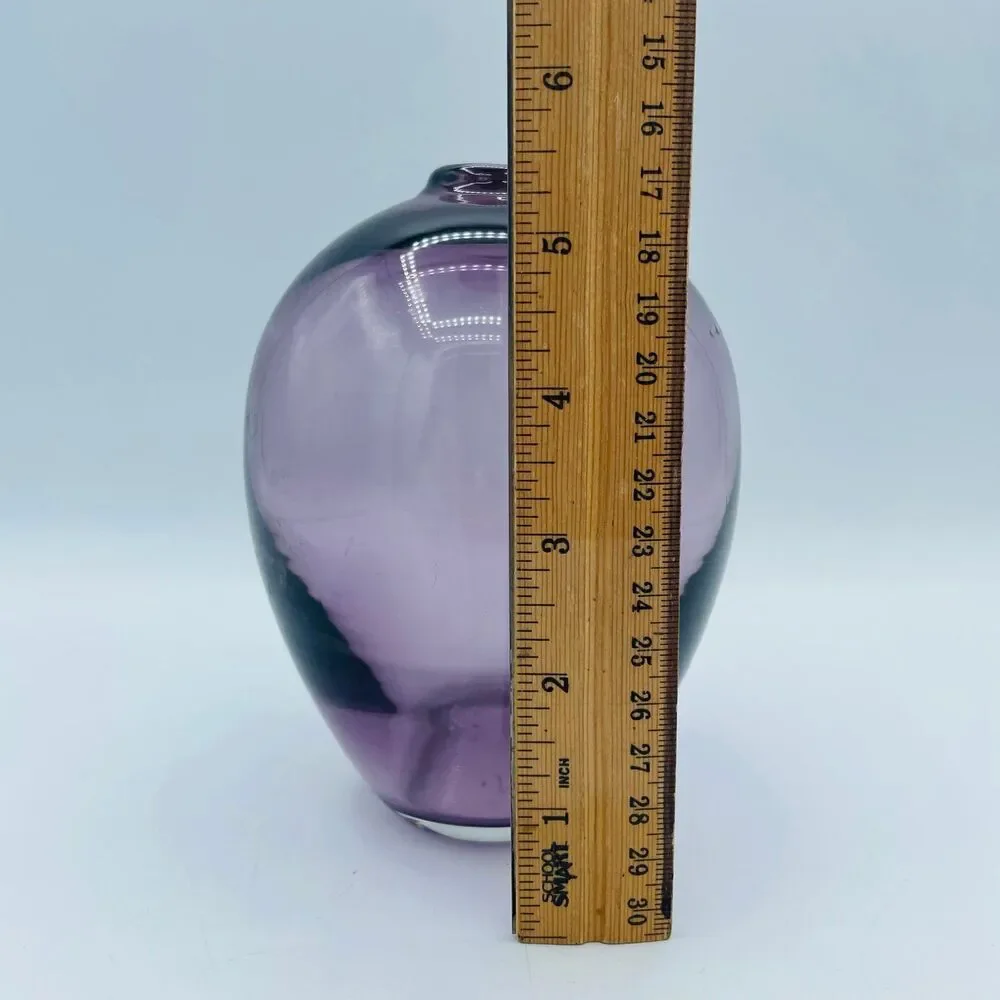 Vintage Purple Amethyst Blown Art Glass Vase Small Hole Opening 5.5” Tall